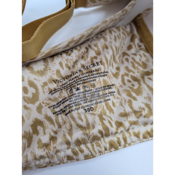 Victoria's Secret Lined Perfect Coverage Bra Leopard Cheetah 38D Nylon Soft - Picture 7 of 7